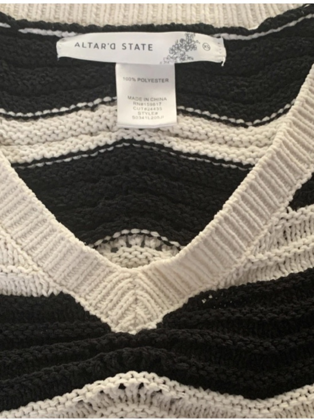 Altar'd State Black and White Striped V-Neck Knit Top